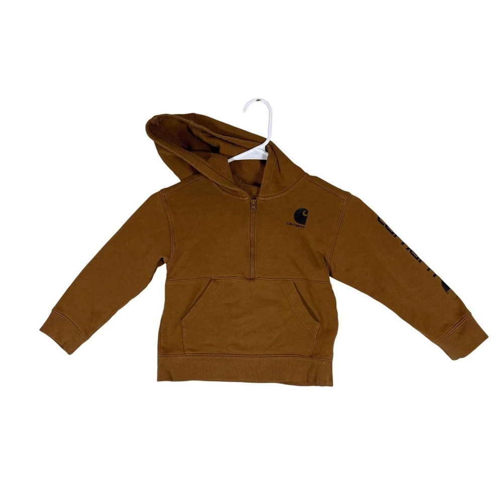Carhartt Toddler Boys Brown Quarter Zip Fleece Hoodie TS6273-B Size 4T